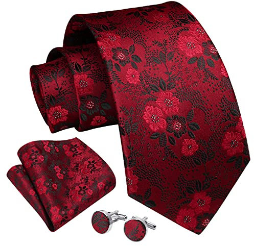 Enlision Herren-Krawatten und Einstecktuch, Manschettenknöpfe, Blumen-Hochzeits-Krawatten-Set, klassisches formelles 8,1 cm, einfarbiges Paisley-Krawatten-Set