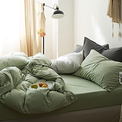 Michorinee King Size Duvet Cover Sets Sage Green Bedding Set Kingsize Bed with Zipper Closure Soft Non Iron Microfiber Duvet Cover with 2 Pillowcases 50x75 cm