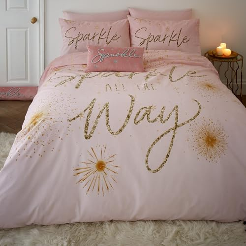 Catherine Lansfield Christmas Sparkle Reversible Double Duvet Cover Set with Pillowcases Blush Pink