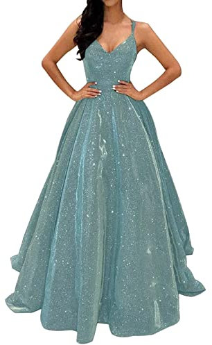 Ballkleider Damen Einfarbig Lang Hochzeit A-Linie Criss-Cross Satin Spaghetti Party Prom Satin Spaghetti Party Prom Dress Seitenschlitz Hochzeit Abendparty Kleid mit Taschen(Kf,XL)