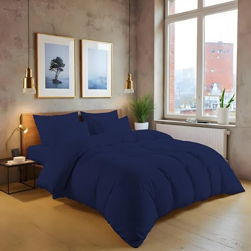 MistyMorning Plain Duvet Cover sets, Soft & Premium quality Bedding & Linen, Egyptian Cotton with 200 Thread Count. (Navy, Super King)