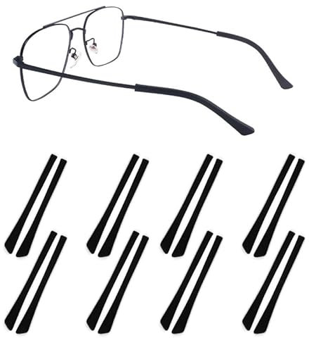Gdnmpat Eyeglass Temple End Tips Anti-Slip Soft Silicone Tube Holder Glasses Retainers Replacement Temple Tips for Flat, 8pairs Black