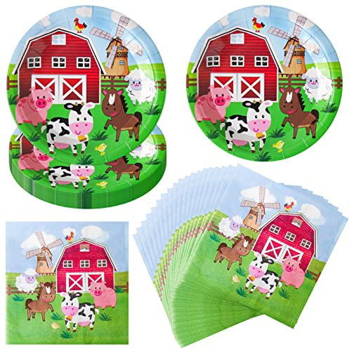 AINIUNIU Farm Animals Party Tableware, 40 Pcs Birthday Party Tableware, 20 Farm Party Decorations Plates + Farm Party Plates Napkins, for Kids Birthday Baby Shower (Safari Plates-40)