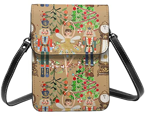 Lsjuee Noël or casse-noisette sac à bandoulière bandoulière téléphone portable sac à main femmes Pu petit bandoulière portefeuille sac à main sac à bandoulière