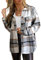 Zeagoo Karierte Bluse Damen Elegant Retro Karo Hemd V-Ausschnitt Business Oberteile mit Knöpfen Casual Festliche Hemdbluse Hellgrau L