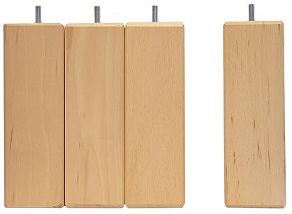 BELLECOUR Lot de 4 Pieds de Lit en Bois Certifié PEFC et Made in France Literie | Couleur Bois Naturel | Design Carré | Hauteur 15 cm | Tige Filetée Standard 8 mm | Compatible majorité des sommiers