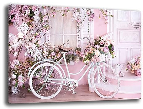 Quadri Moderni Soggiorno SHABBY CHIC Bicicletta e Fiori Quadro moderno di tela da Parete XXL grande Stampa su tela canvas Camera da letto Decorazione Murale muro Arredo Cucina (30x40 cm, 7)