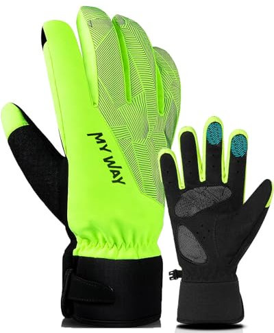 BAONUOR Fahrradhandschuhe Winter, Fahrrad Handschuhe Herren Damen, Ski Handschuhe Wasserdicht Touch Screen Anti-Rutsch Full Finger Handschuhe für Laufen, Fahren, Radfahren (Yellow, M)