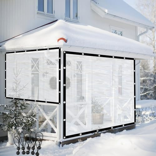 Outdoor Wetterfeste Vorhänge Transparent Pergola Pavillon Seitenwände PVC Plane Seitenteile mit Ösen, für Garten Terrasse Veranda Balkon (Color : Clear, Size : 2X3.5M(6.56X11.48FT))