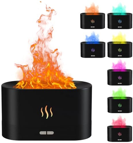DASIAUTOEM Flame Diffuser Luftbefeuchter, Flammen Aroma Diffuser, 7-Flammenfarbe 180ml Geräuschloser Diffuser für ätherische Öle für Zuhause, Büro, Yoga mit Auto-Off-Schutz 8 Hours (Schwarz)