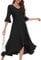 HomRain Women's Fall Dress Plus Size 3/4 Bell Sleeve Split Maxi Dress Black, 2XL