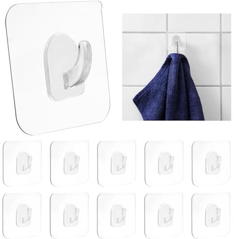 Brelet 40 ganci adesivi da parete in PVC, 6 x 6 cm, ganci adesivi da parete trasparenti, gancio in plastica, autoadesivi, per bagno, cucina, senza forare, max 5 kg