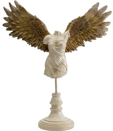 Kare Figura Decorativa de ángel de Guardian con diseño Femenino, Color Blanco/Dorado, Hecha a Mano, único, ángel, Objeto Decorativo para salón, para estantería, decoración Grande, 42 x 47 x 14 cm