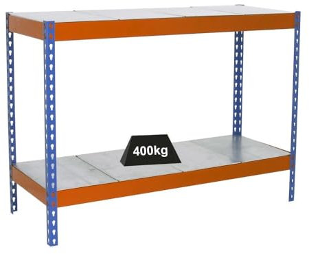 PROREGAL Schwerlastregal Mini Metal YETI Two | HxBxT 90x150x75cm | Fachlast 400kg | Blau-Orange | Regal Standregal Werkstattregal Lagerregal Kellerregal