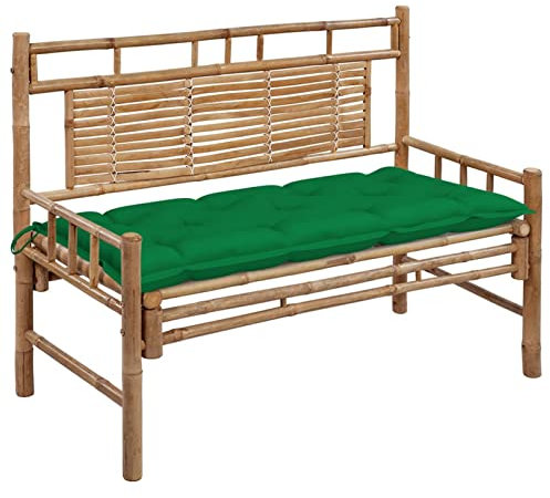 Rantry Gartenbank mit Auflage Sitzbank Balkonbank Parkbank Terrassenbank Möbel Bank Ruhebank Holzbank Gartenmöbel Gartenmöbel Balkon möbel120 cm Bambus