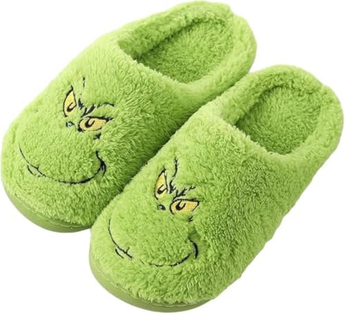 ENIXWH Grinch Hausschuhe Weihnachten Glückliche Hausschuhe für Damen Herren Lustige Plüsch Winter Warme Flauschige Slippers (A, Erwachsene, 41, Numerisch (von/bis), EU Schuhgrößensystem, 42, M)