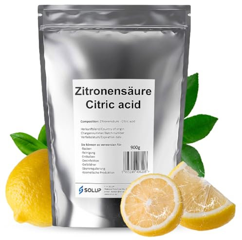 SOLUP Zitronensäure Pulver 900g I Lebensmittelqualität I Reine Citronensäure Pulver rein I Natürlicher Entkalker Pulver für Kaffeemaschine Wasserkocher Waschmaschine & Haushalt