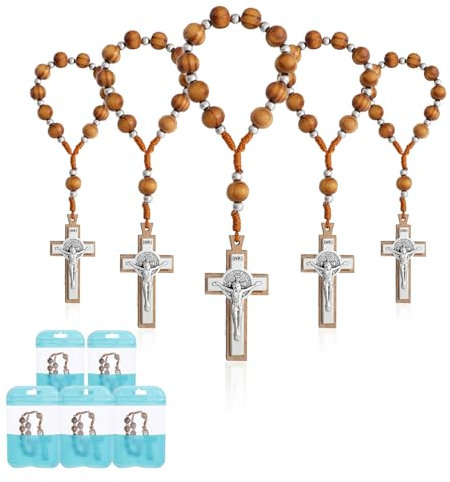 KOMI 12 Stück 12 Stück Holz-Rosenkranz-Perlen, katholische Gebetstasche, Mini-Rosenkränze für Taufe, Gastgeschenke für Gäste, Gastgeschenke