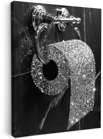 MuchoWow© Bild auf Leinwand 30x40 cm Bilder Badezimmer WC Wand Deko Wohnzimmer Modern Wanddeko Bilderwand Geschenk Toilette - Toilettenpapier - Schwarz und weiß