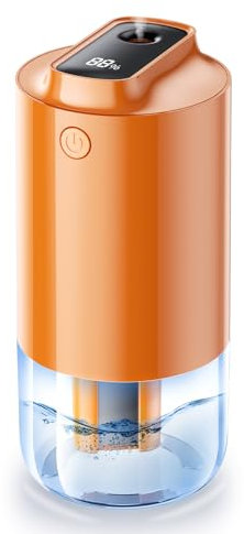 Jurqqer Portable Travel Humidifier,Auto-Purification,250ml Premium Small Cool Mist Humidifier for Car Auto On/Off, Personal Desktop Humidifiers for Bedroom Office,Built-in Battery,2 Mist Modes,Orange