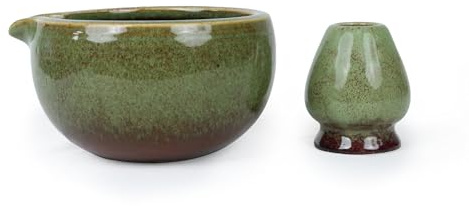 PUNNIO Japanische Matcha-Schüssel, glasierte Zeremonienschale mit Schneebesenhalter für Matcha-Pulver/Tee (GRN)