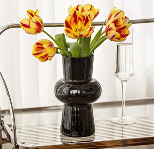 ANJIAOSHOU Glasvase, skandinavische minimalistische Glasvase, Hydrokulturvase, moderne Wohnkultur, Zylindervase (Schwarz)