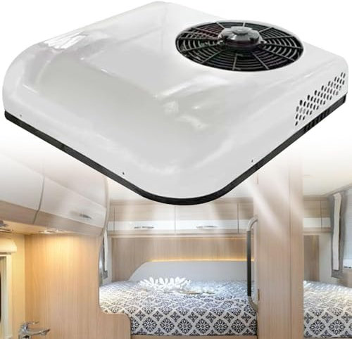 YLANMEI Aire Acondicionado CC Aire Acondicionado Ultrafino para Techo de automóvil, aplicable a monovolúmenes, vehículos, Casas, Camiones, vehículos agrícolas, excavadoras,White-12V