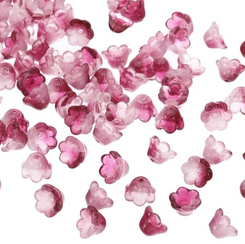 PATIKIL Perles de Verre de Fleurs de Trompette, 100 Pcs Breloque en Forme de Fleur Dégradée pour la Fabrication de Bijoux, de Bracelets, de Boucles d'Oreilles, de Colliers, Rose Rouge