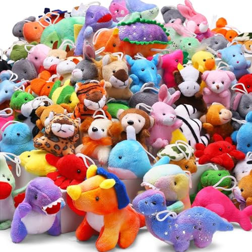 SWUNXION 72 Stück Mini-Kuscheltiere (Dinosaurier, Zoo, Meer), Gastgeschenke für Kinder, perfekt zum Füllen von Krallenmaschinen, Geschenktüten, Schlüsselbund, Karnevalspreise, Stuffed Animal
