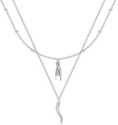 YAFEINI Italienische Horn Hand Halskette Sterling Silber Cornicello und Mano Cornuto Layered Halskette Glück Schutz Amulett Anhänger Schmuck für Frauen