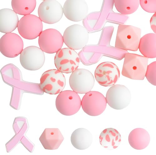 URROMA 35 perline in silicone rosa e bianche per collane fai da te, bracciali, portachiavi, gioielli