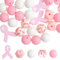 URROMA Lot de 35 Perles en Silicone avec Ruban Rose pour la Sensibilisation au Cancer du Sein pour Porte-clés, Perles en Silicone pour Fabrication de Colliers, Bracelets, Bijoux