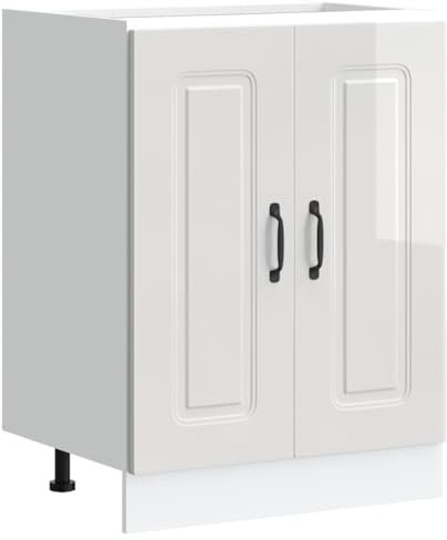 vidaXL Meuble Bas pour évier Kalmar Blanc Brillant 60x46x81,5 cm, Meuble Bas de Cuisine, Meuble Bas de Cuisine avec Porte