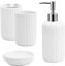Focenat 4 pièces Accessoires de Salle de Bain en céramique, Porte-Brosse à Dents avec Distributeur de Savon, Gobelet de Salle de Bain, Porte-Savon, Decoration Salle de Bain (Blanc)