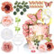 19 Stk Tortendeko Blumen, Schmetterlinge Kuchen Happy Birthday Tortendeko, Rosa Hochzeit Blumen, Kuchendekorationen mit künstlichen Eukalyptusblüten für DIY-Geburtstagsfeiern, Hochzeiten, Valentinstag