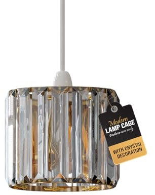 LEDSone Modern Crystal Light Shade 12cm Easy Fit Glass Shade Hanging Pendant Lampshade E27 Gold Ceiling Light Fixtures Chandelier for Bedroom, Living Room, Kitchen, Hallway (Gold)