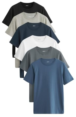 NEXT Herren Slim Fit T-Shirts, 6er-Pack Schwarz/Schiefer/Grau Marl/Weiß/Navy/Blau XS