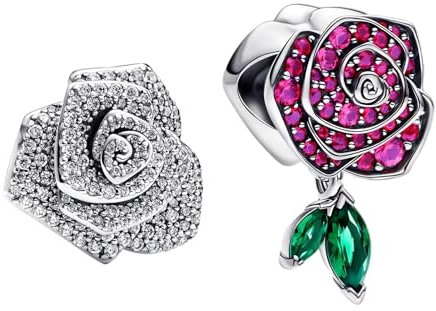 YUMINN Rose 2 Stück/Set Charms 925 Sterling Silber für Armbänder und Halsketten Dangle Anhänger Perlen Schmuck Geschenke für Damen