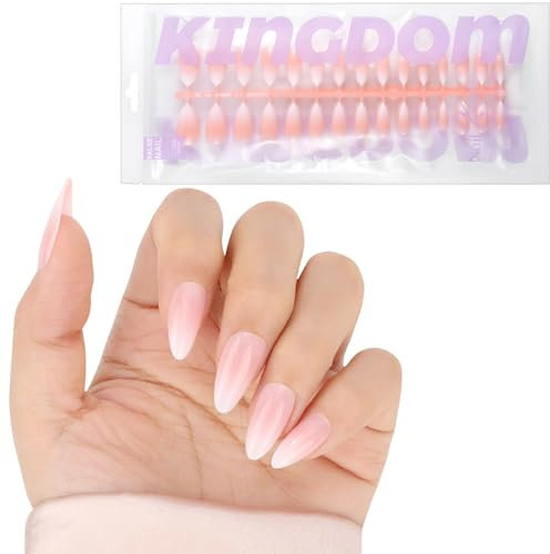 MOTIBACK 150pcs False Nails Kit,Pointed Nude Pink Natural Gradient,Press on Fake Wearable Nail,15 Sizes Glossy Full Cover Nail Tips -Stick on Nails with Glue and Nail Files for Women and Girls