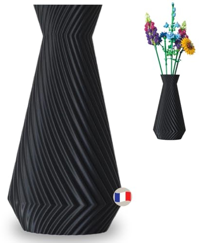Atelier CréaPons Vase für Lego Blume, Dekorative Vase aus Bioplastik, Ideal für Bausatz, Twist Form, Schwarz