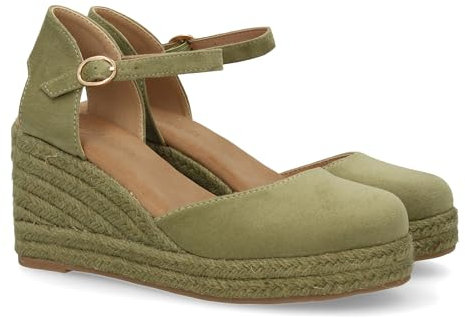 shoes&blues.es 94223 Sandalia de Cuna de Yute para Mujer, comodas y Elegantes Diseno Moderno con el Yute en el Mismo Tono y con Cierre de Hebilla, Ideales para Primavera Verano. Verde Talla 39