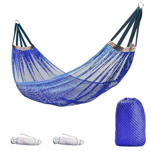 Outdoor-Hängematte, super weiche und atmungsaktive Nylon-Netz-Hängematte, tragbare Camping-Hängematte, Schaukel mit Gurten und Aufbewahrungstaschen, maximale Belastung von 295 kg