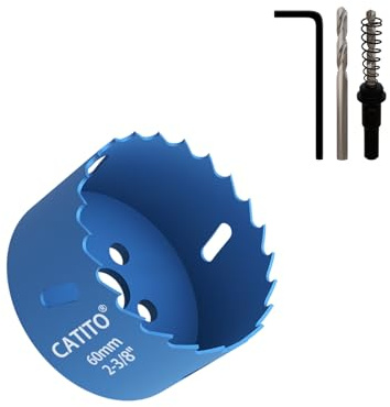 CATITO 60mm Bi-Metall Lochsäge Bohrbohr, Lochsäge für Einbauleuchten, Zoll Lochschneider für LED Einbaubeleuchtung, ideal für Kunststoff, Holz, Sperrholz (60mm)