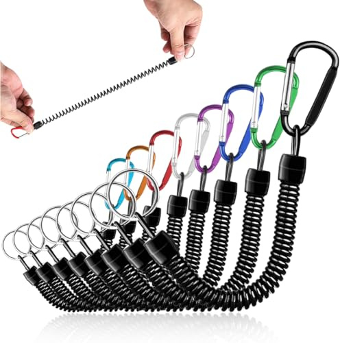 JYNXOR Lot de 8 porte-clés en spirale extensible en plastique coloré avec ressorts, cordon porte-clés rétractable, Lanière à Ressort, Porte Clé Spirale De Pêche, pour le travail, l'école, les clés