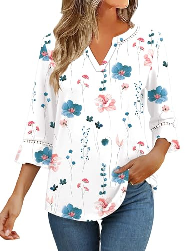 Kistore Womens Tops V Neck Tunic Top 3/4 Sleeve T Shirts Blouse Office Wear | Tops For Women UK, Summer Tops For Women UK, Tunic Tops For Women UK, Curved Hem Office Tunic Tops, Womens Tops Dressy Casual