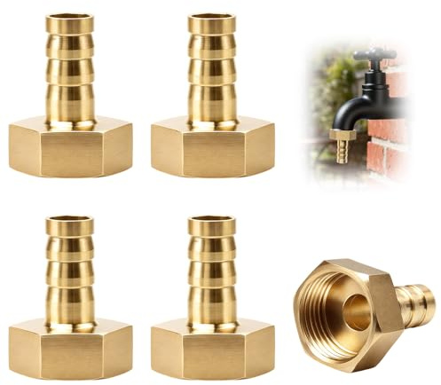 5PCS Messing Schlauchtülle Anschlussstück, G1/2, 10mm, schlauchanschluss 1/2 zoll für Verschiedene Anwendungen aus Robustem Material zur Verbindung von Leitungen und Systemen Schlauchtülle