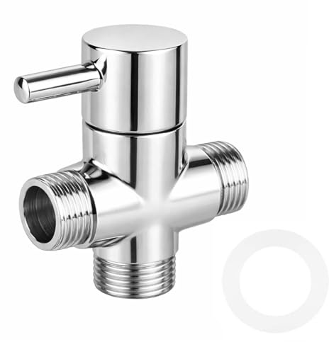Xiciki 3-Wege Umschaltventil, Duschumstellventil, T Adapter aus Massivmessing mit Verchromung, G1/2 AG Einlass und 2x G1/2 AG Auslass, für Handbrause und Festen Duschkopf
