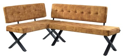 B&D home® Eckbank EKA L-Kombi 120×191 cm – modulare Esszimmerbank mit Lehne, beidseitig montierbar (Links/rechts), Kufen-Metallgestell, pflegeleichter Bezug in Samt Gelb