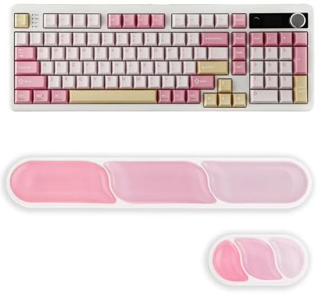 EPOMAKER TH99 PRO Wireless Mechanical Keyboard with Screen & Knob & 10000mAh + 2 Piece Silicone Wrist Support for Keyboard (Pink, Sea Salt Silent)