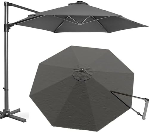 HULKAY 3.0m 3.5m Toile De Remplacement Parasol De Terrasse Bâche De Remplacement pour Parasol Déporté 8 Baleines, Rond Housse Patio D'extérieur (Grey, 3.5m/11.5ft)